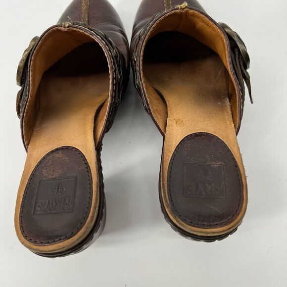 Frye Candice Woven Harness Brown Leather Mule Clogs - Picture 7 of 7